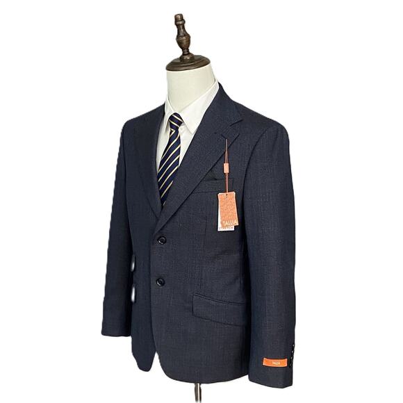 Tallia Men's 44 Short Venezia Blazer Navy/Brown Wool Blend Stretch NEW - Picture 2 of 8